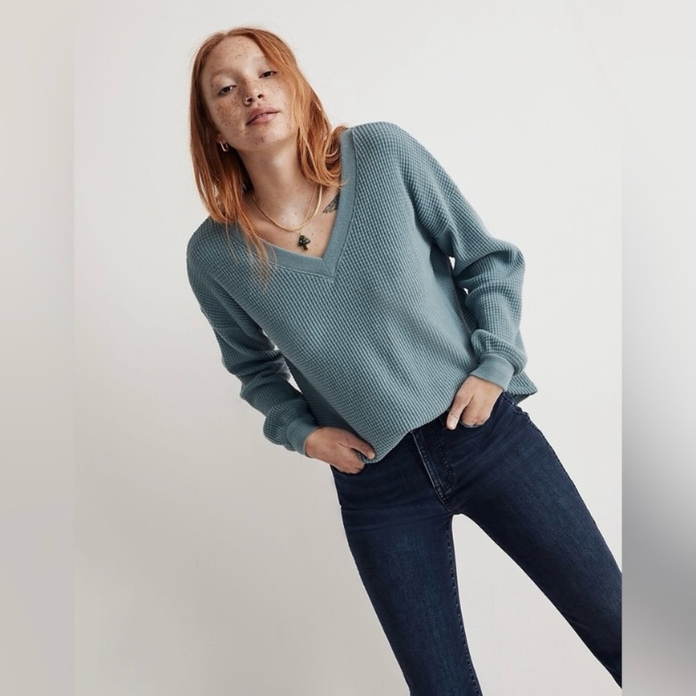 Madewell Spindrift Waffle Knit V-Neck Long Sleeve Top